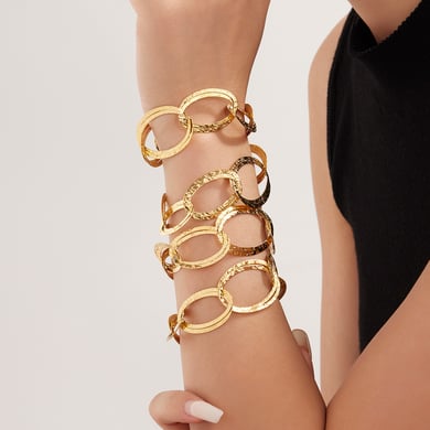 1 Piece Oval Hammer Pattern Stainless Steel Gold Color Women's Chunky Bracelets h5 Picture6