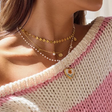 1 pezzo elegante collana con ciondolo a forma di fiore in acciaio inossidabile color oro da donna h5 Immagine3