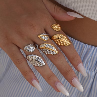 1 Piece Simple Series Natural Leaf Stainless Steel  Women's Statement Rings h5 Picture6