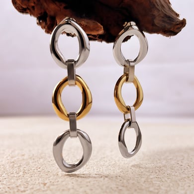 1 Pair Classic Stainless Steel  Gold Color Dangle Earrings h5 