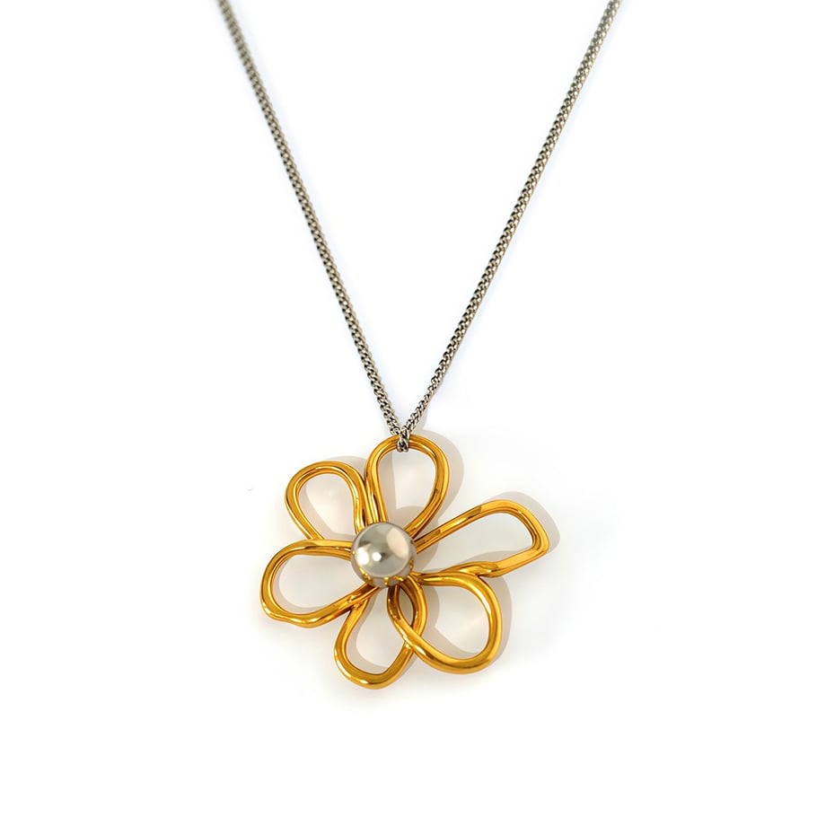 Collier avec pendentif simple en acier inoxydable couleur or pour femme, motif fleur naturelle, 1 pièce 