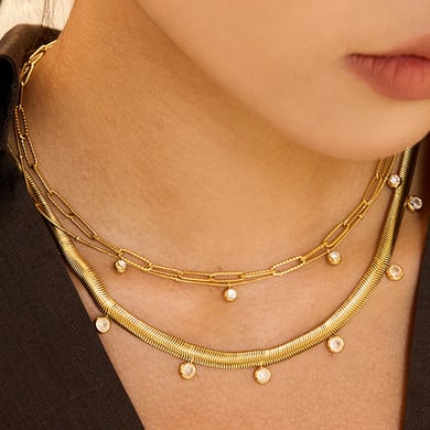 1 Stück Elegante Linien Edelstahl Gold Farbe Damen Anhänger Halsketten h5 Bild3