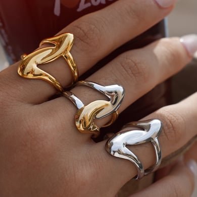 1 Stück einfache, unregelmäßig geformte Statement-Ringe aus Edelstahl in Goldfarbe h5 Bild5