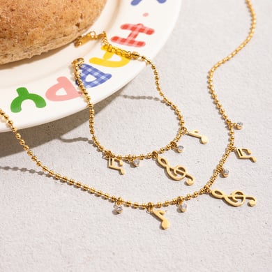 Designable Note Stainless Steel Gold Color Women's Jewelry Sets h5 Picture6