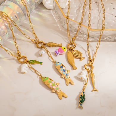 1 Piece Light Luxury and High End Fish Shaped Stainless Steel Women's Pendant Necklaces h5 Picture5