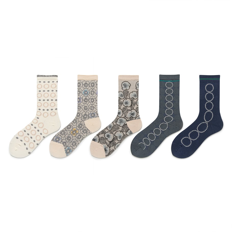 1 Pair Of Retro Color Blocking Cotton Women's Mid Calf Socks Picture2