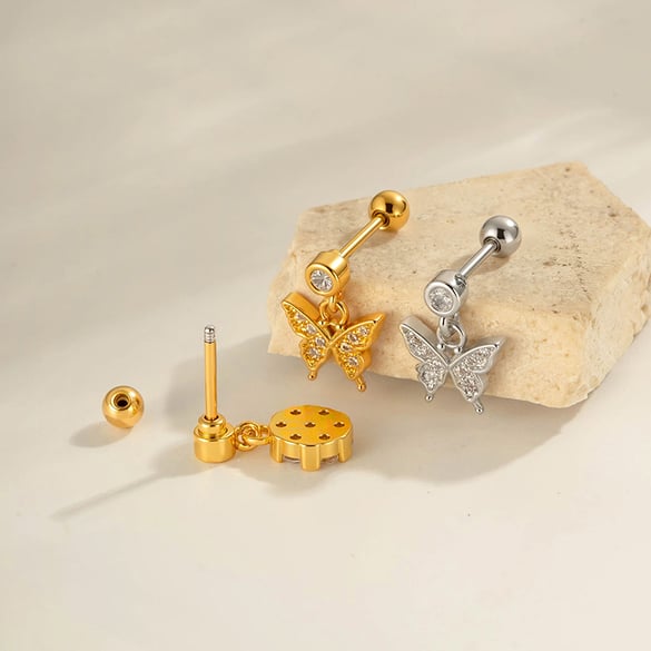 1 stuk vlinder koper goudkleurige zirkoon piercing oorbel