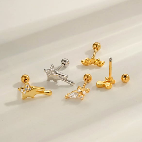 1 Piece Cherry Copper Gold Color Zircon Piercing Earring