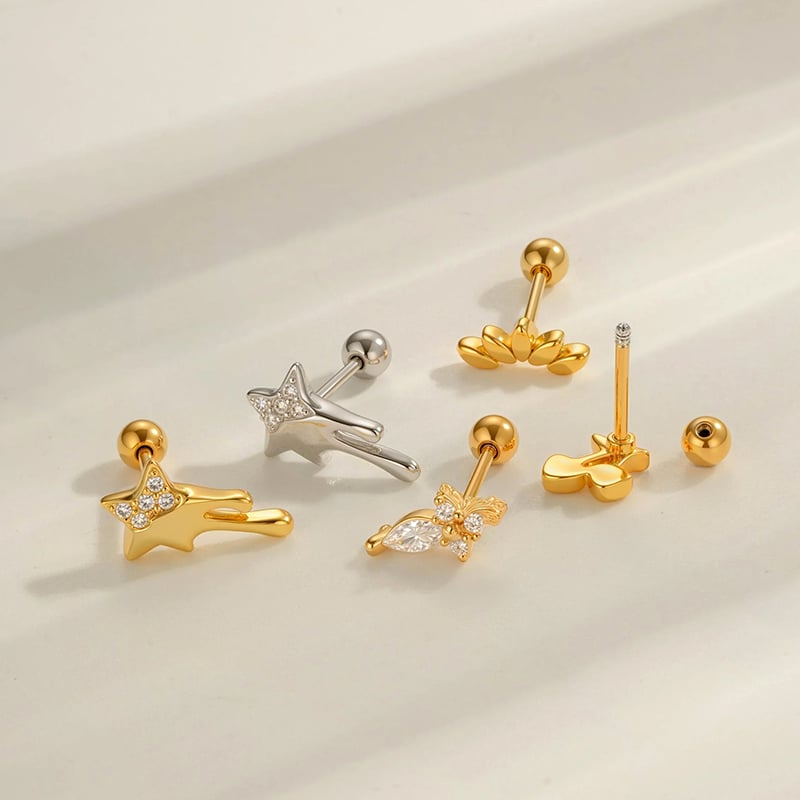 1 Piece Cherry Copper Gold Color Zircon Piercing Earring h5Picture3