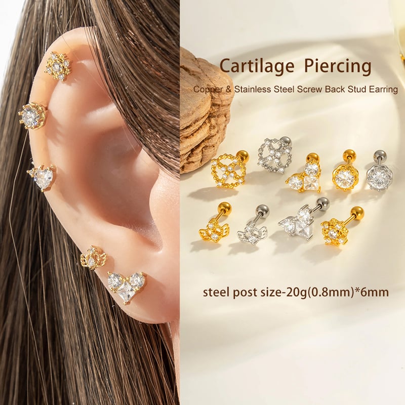 1 stuk hart ster koper goud kleur zirkoon piercing oorbel Afbeelding4