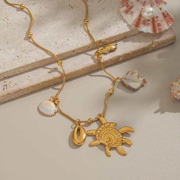 Collier pendentif en acier inoxydable couleur or en forme de coquillage, 1 pièce 2