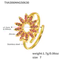 TXA306-Rose Red 5A Zircon Sunflower Gold Ring-Size 7 Picture6