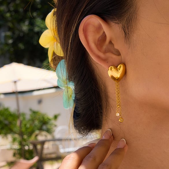 1 Pair Romantic Heart Tassel Stainless Steel Gold Color Women's Dangle Earrings