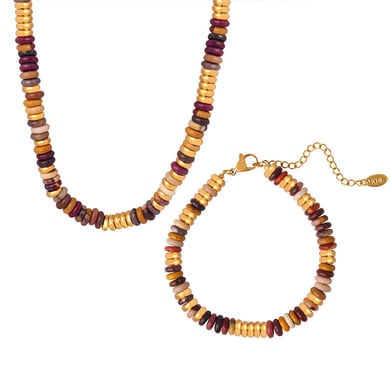 Retro Perlen Edelstahl Gold Farbe Naturstein Damen Schmuck Sets h5 Bild2
