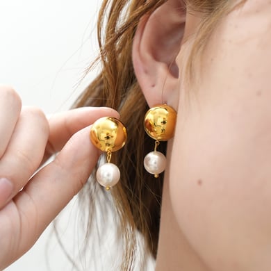 1 Pair Retro Patchwork Stainless Steel  Gold Color Women's Stud Earrings h5 Picture5