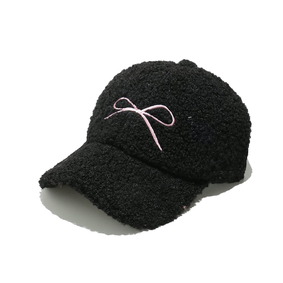 Cappello da donna in peluche con fiocco dolce, 1 pezzo 
