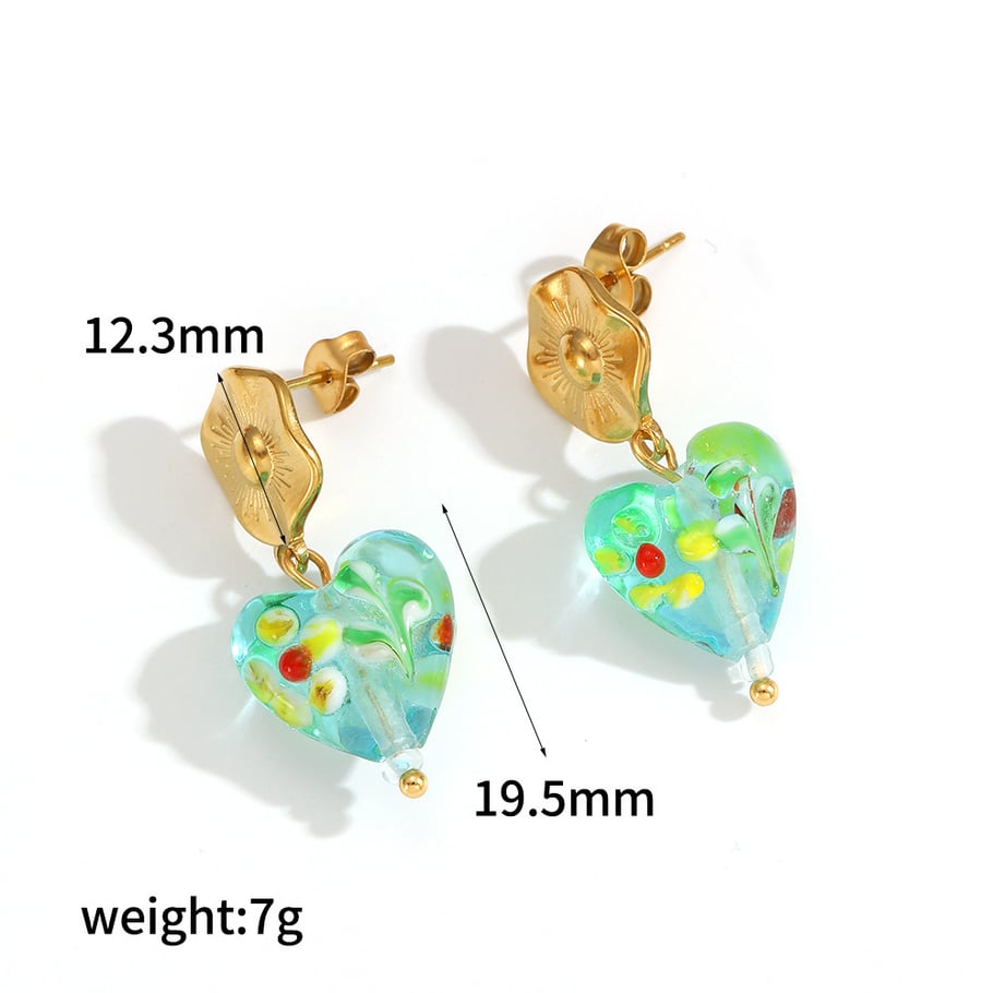 1 Pair Luxurious Glass Heart Stainless Steel Gold Color Women's Drop Earrings Picture4