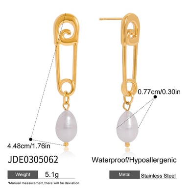 1 par de pendientes colgantes clásicos de acero inoxidable dorados con clip para papel para mujer h5 Imagen2