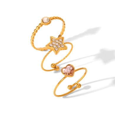 Luxe, gelaagde, hartvormige, roestvrijstalen zirkonia-ring voor dames h5 