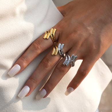 Anillos llamativos de acero inoxidable dorados con forma irregular informal de 1 pieza h5 Imagen7