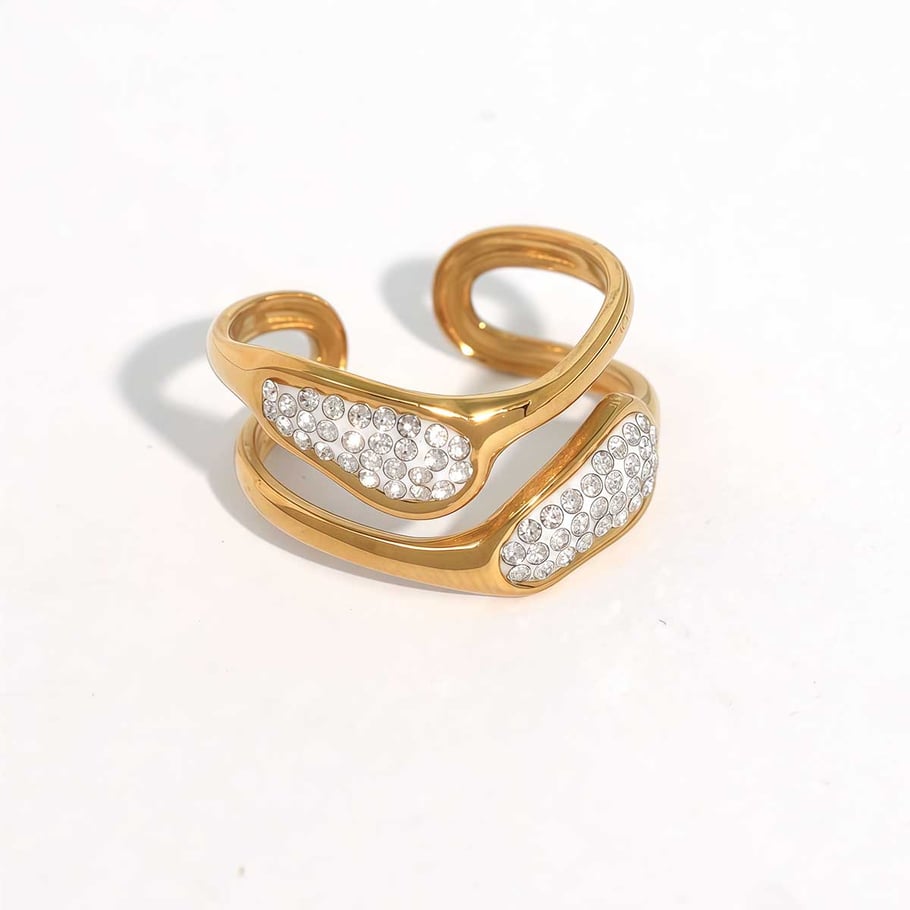 Bague simple en acier inoxydable de forme irrégulière, couleur or, 1 pièce 