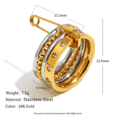 1 Piece Classic Mixed Gold & Silver Colors Stainless Steel Zircon Statement Rings h5 Picture5