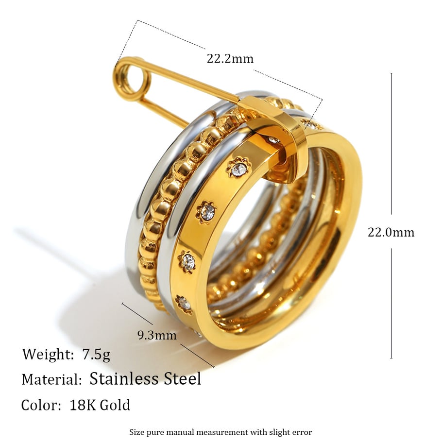 1 Piece Classic Mixed Gold & Silver Colors Stainless Steel Zircon Statement Rings Picture5