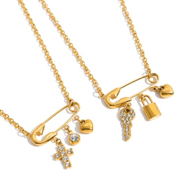 1 pezzo di collane con ciondolo romantico a forma di graffetta in acciaio inossidabile color oro da donna h5 Immagine7