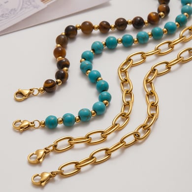 1 Piece Double-layer Natural Stone Beads Stainless Steel Women's Bracelets Sets h5 Picture5