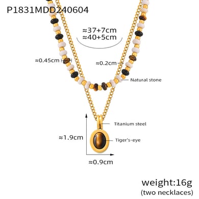 1 pezzo classico ovale in pietra naturale in acciaio inossidabile color oro, collane con perline da donna h5 Immagine2