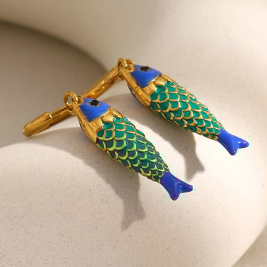 1 Pair Vivid Fish Stainless Steel Gold Color Women's Drop Earrings h5 Picture5