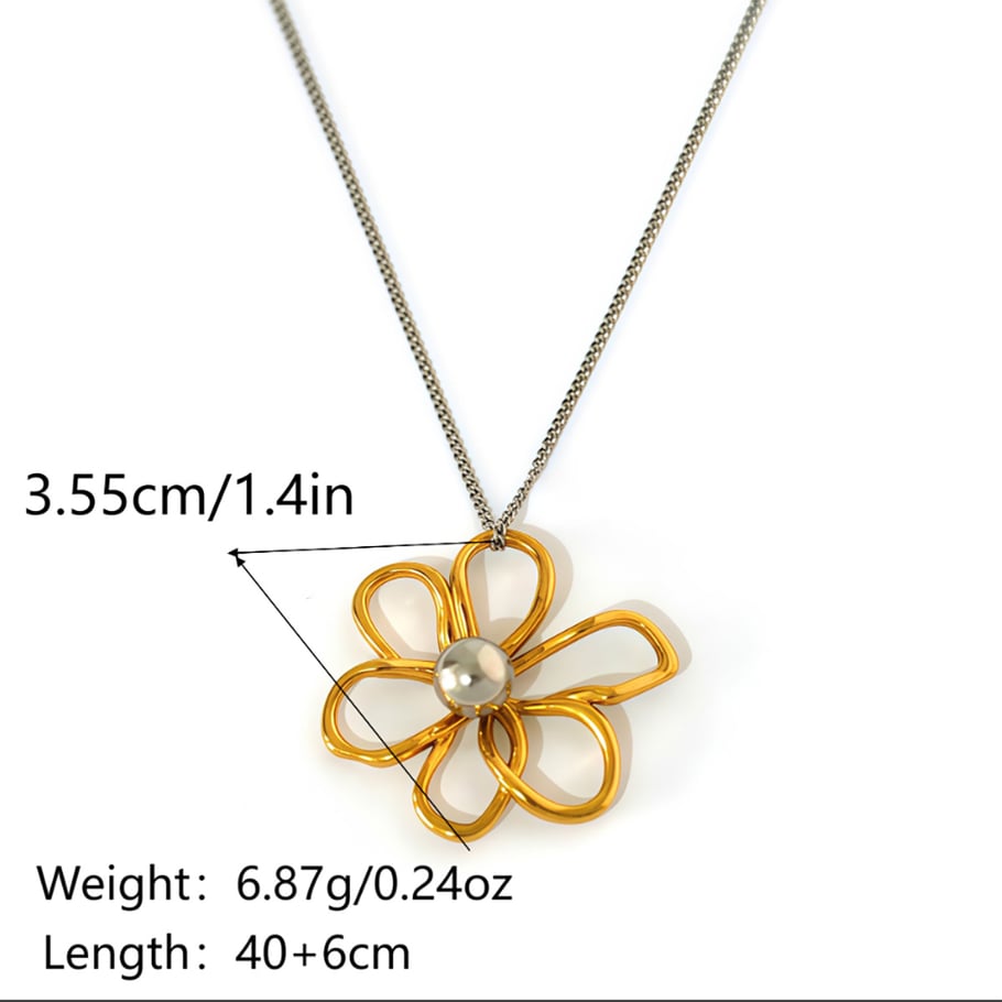 Collier avec pendentif simple en acier inoxydable couleur or pour femme, motif fleur naturelle, 1 pièce Image2