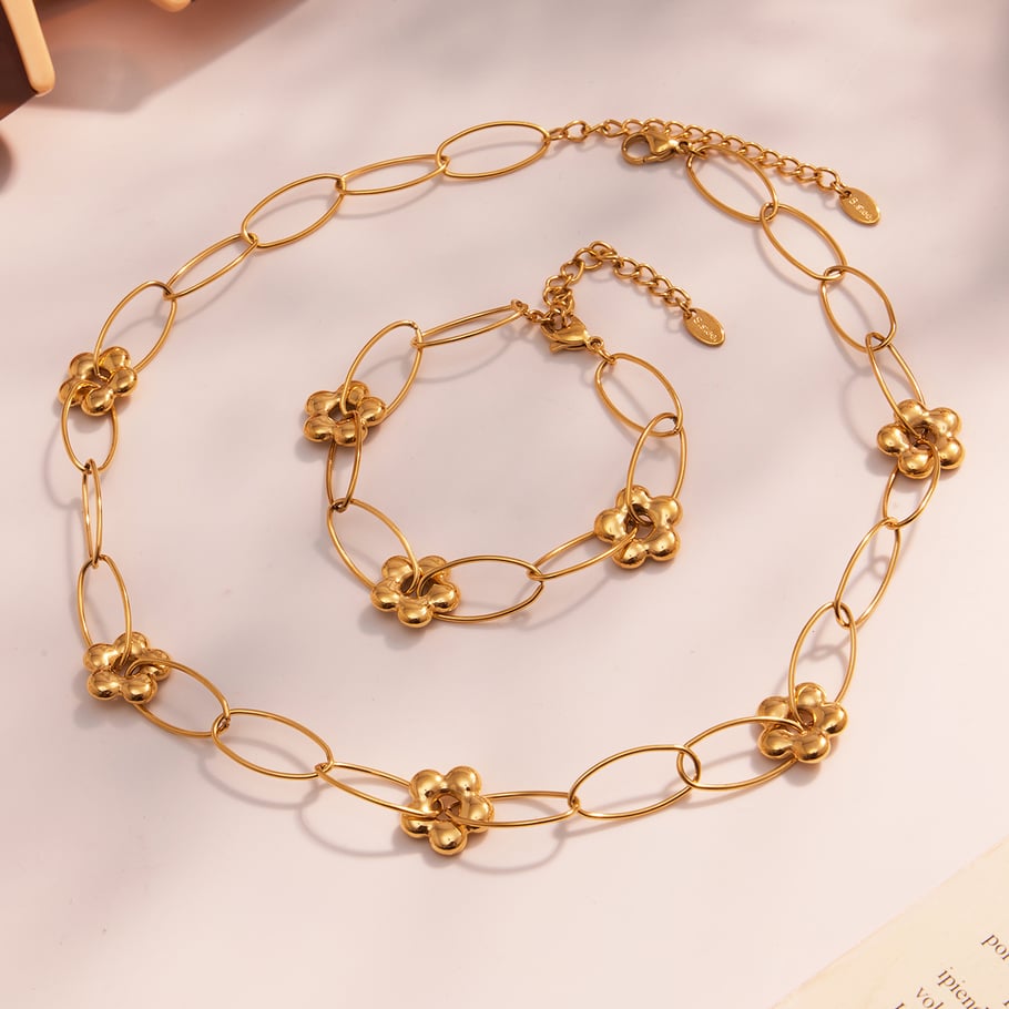 Romantic Flower Stainless Steel Gold Color Women's Jewelry Sets Picture2