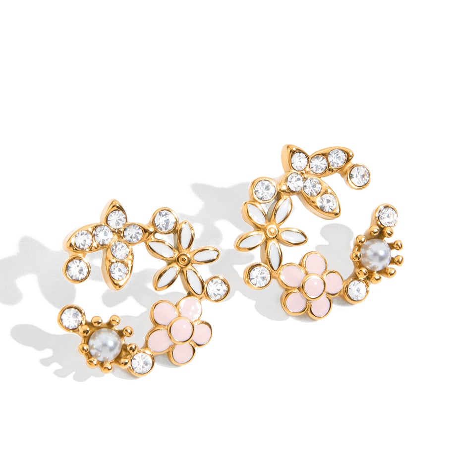 1 Piece Gorgeous Flower Stainless Steel Gold Color Women's Stud Earrings 