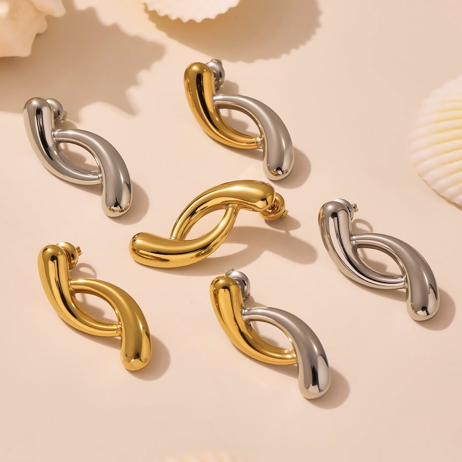 1 Pair Irregular Shape Stainless Steel Gold Color Women's Stud Earrings Picture3