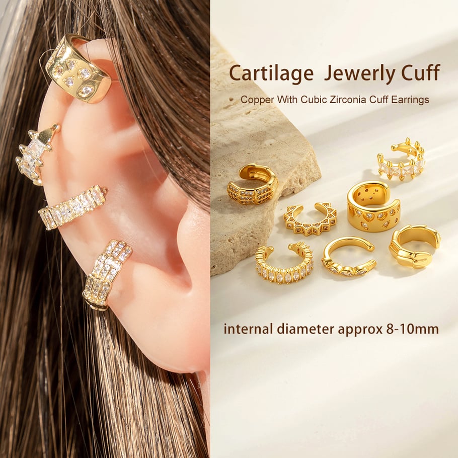 1 pieza de aretes de circonita de color cobre y dorado Imagen4