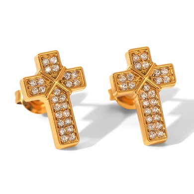 1 Pair Daily Cross Stainless Steel  Zircon Women's Stud Earrings h5 