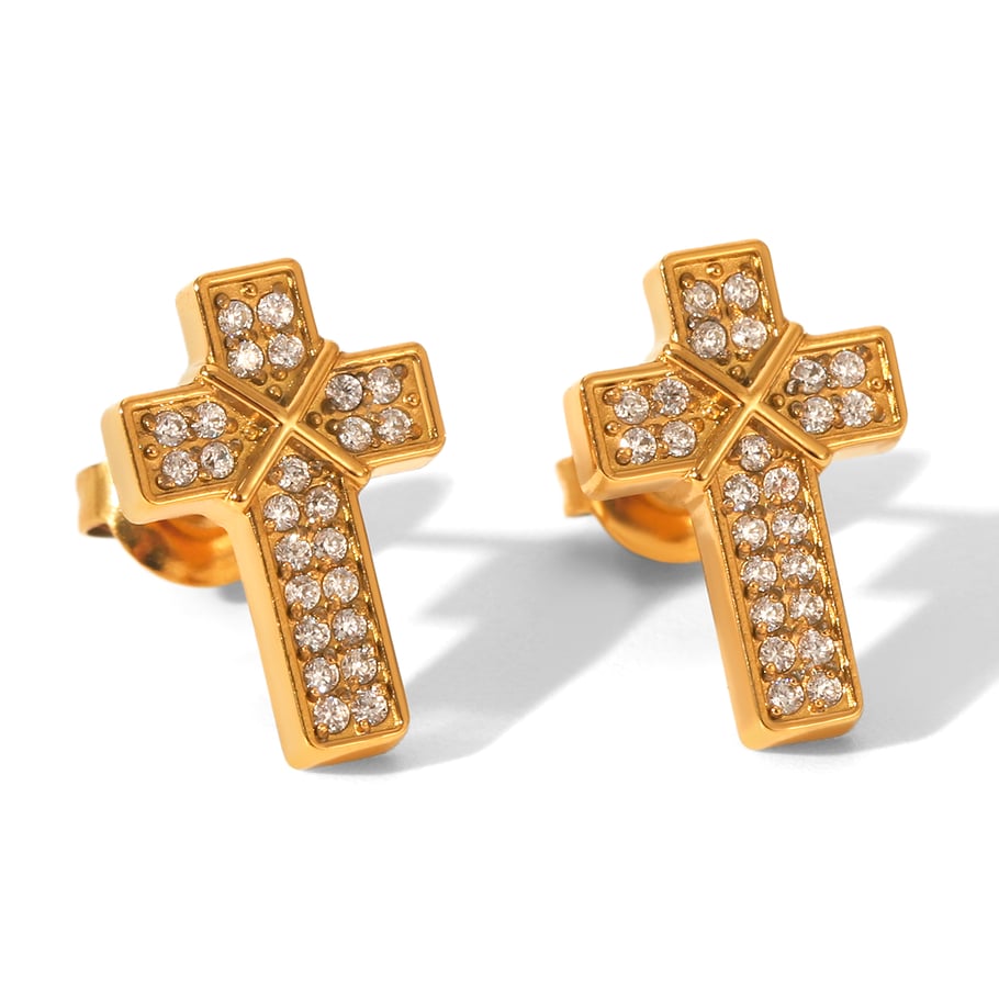 1 Pair Daily Cross Stainless Steel  Zircon Women's Stud Earrings 
