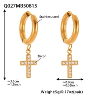 Q027-Golden Cross Zircon Earrings Picture13