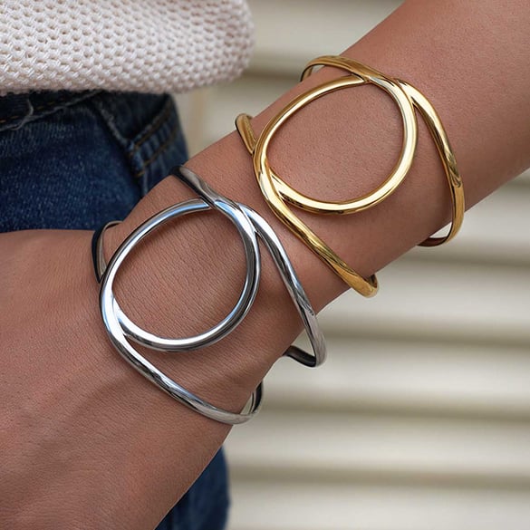 1 Stück einfache, natürliche, unregelmäßige Form, Edelstahl-Armbänder für Damen