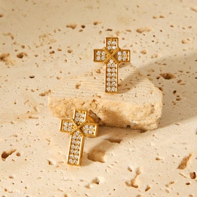 1 Pair Daily Cross Stainless Steel  Zircon Women's Stud Earrings h5 Picture5