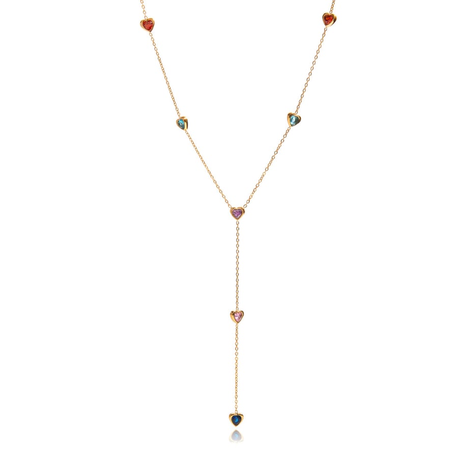 Collana con ciondolo da donna in acciaio inossidabile con zircone a forma di cuore policromo, 1 pezzo 