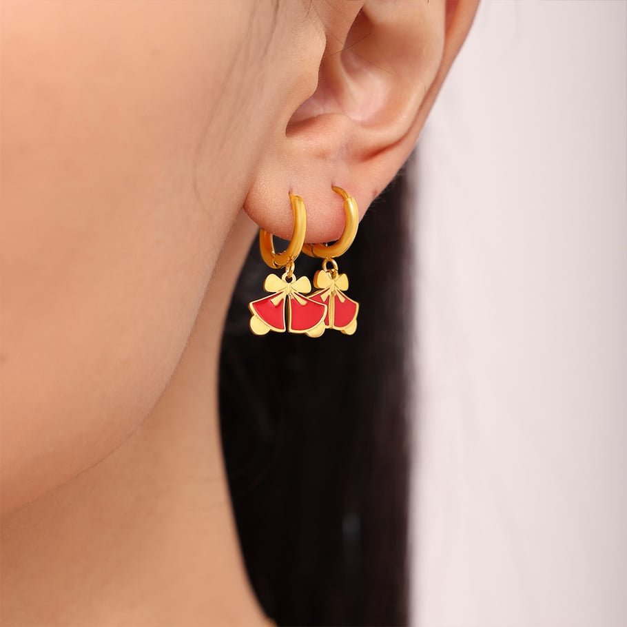 Set di gioielli da donna classici in acciaio inossidabile color oro con granato natalizio Immagine5