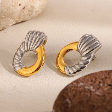 1 Pair Casual Circle Stainless Steel Gold Color Women's Stud Earrings h5 Picture4