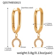 Q057-Golden Horseshoe Buckle Zircon U-Shaped Earrings 