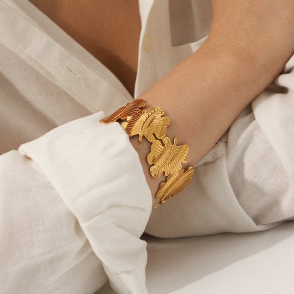 1 Piece Simple Series Daily Leaf Stainless Steel  Gold Color  Women's Bangles