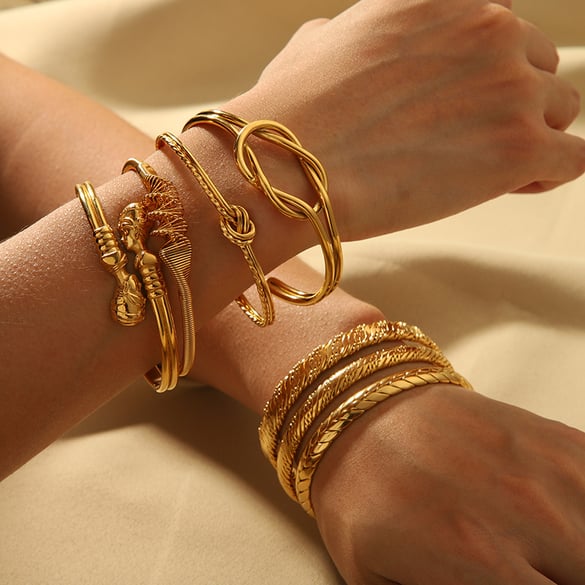 Bracciale rigido in acciaio inossidabile color oro, 1 pezzo 2