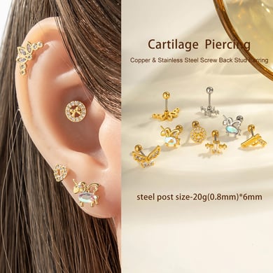 1 stuk koperen gouden zirkoon piercing oorbel h5 Afbeelding4