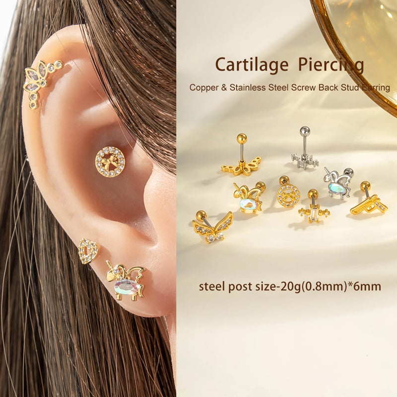 1 stuk koperen gouden zirkoon piercing oorbel Afbeelding4