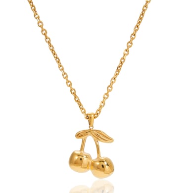 1 pezzo di collana con ciondolo da donna in acciaio inossidabile color oro a forma di ciliegia dolce h5 